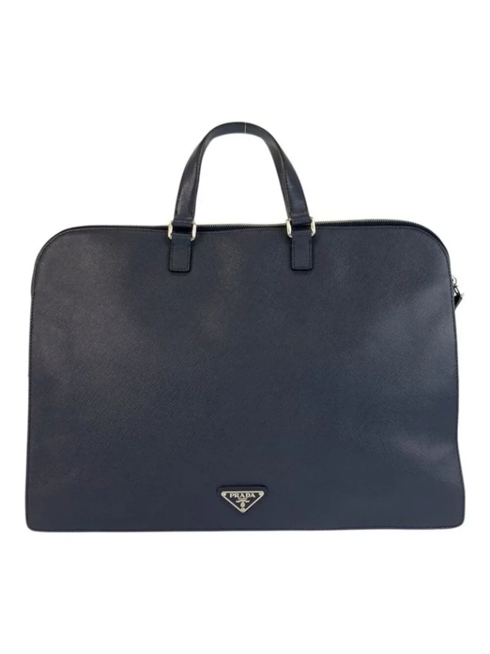 Prada Saffiano Navy Silver Leather Business Briefcase Handbag